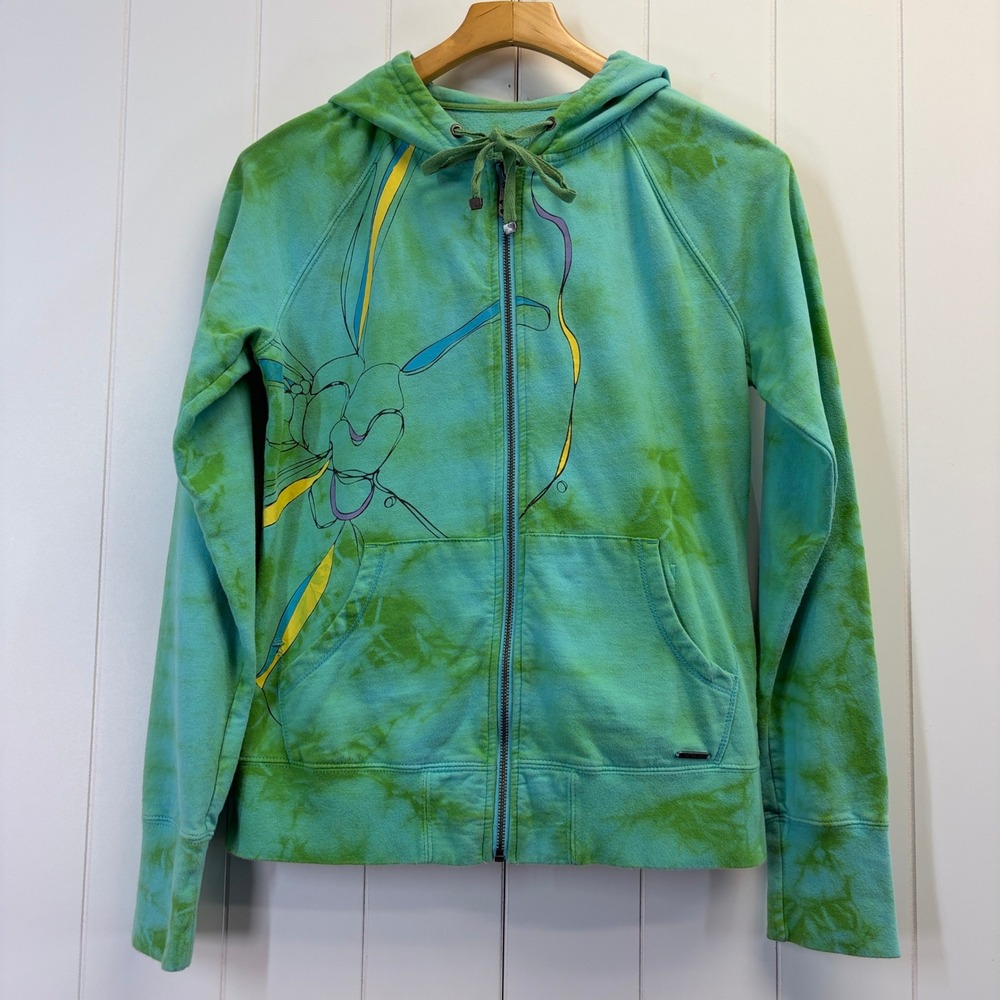 Roxy Y2K Streetwear Full Zip Hoodie Womens Large Surf Tie Dye Beachy Skater